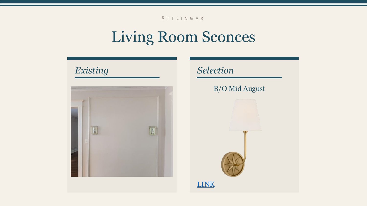 Living Room Sconces — Existing vs. Selection